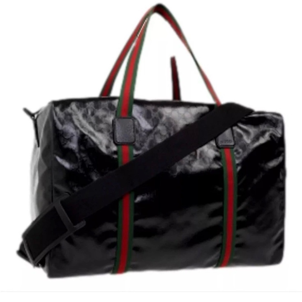 New Gucci Black Crystal Monogram Weekender Duffle Bag With Crossbody Strap - Picture 3 of 6